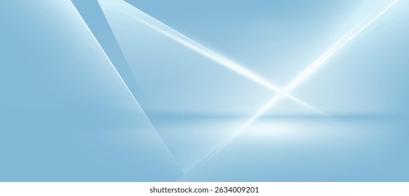 Gradiente azul pastel mínimo con fondo de líneas blancas brillantes para la presentación de marca o fondo cosmético