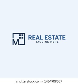 Minimal Blue Real Estate Letter "M" Logo with Professional Looks