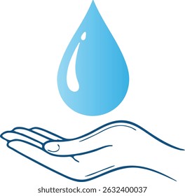 Minimal Blue Save Water Icon with Droplet and Hand

