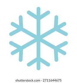 Icono de copo de nieve azul mínimo con líneas geométricas limpias sobre un fondo blanco, ideal para el invierno, el Clima frío, la refrigeración o los temas de diseño estacionales.
