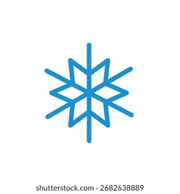 Minimalblaues Schneeflocken-Symbol auf weißem Hintergrund
