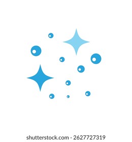 Minimal blue sparkle and bubble icon on a white background, representing cleanliness, freshness, or magic. Ideal for hygiene, beauty, or decorative design themes.