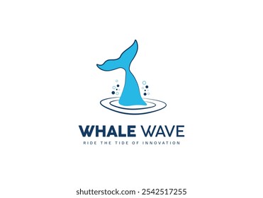 Minimal blue whale logo vector, whale logo, whale fish logo icon template
