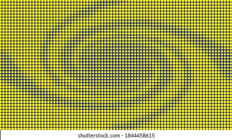 Minimal blue and yellow halftone background. Circles, dots of various diameters in the form of a swirling whirlpool. Vector illustration.