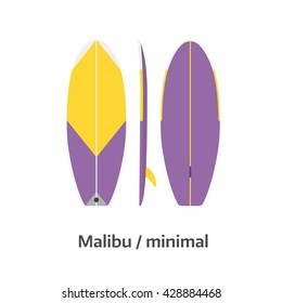 Minimal board vector icon isolated on white background. Surfer malibu surfboard illustration. Surfing desk image in flat design.