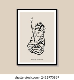 Minimal bohemian art Buddha illustration poster design for wall art gallery