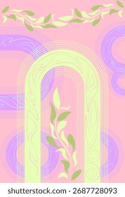 Minimal boho abstract art combining sacred geometry and botanical patterns in soft pink, mauve tones.Designed for interior walls,creative prints,and cozy home decor with organic and artistic elegance.