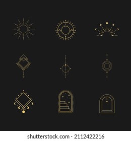 Minimal boho linear symbols. Set of celestial mystic element. Vector line art illustration.
