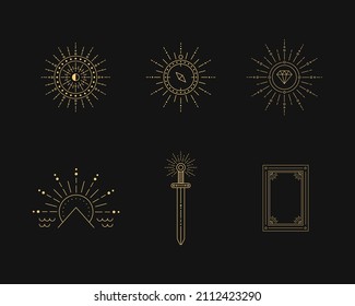 Minimal boho linear symbols. Set of celestial mystic element. Vector line art illustration.