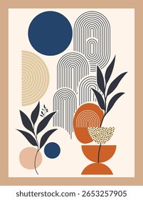 Minimal Boho Wandkunst mit handgezeichneten abstrakten Formen