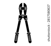 Minimal bolt cutter outline icon in clean black and white vector style. Perfect for construction, metal cutting, industrial work, hardware, engineering, workshops, maintenance, websites, mobile apps, and infographic illustrations.