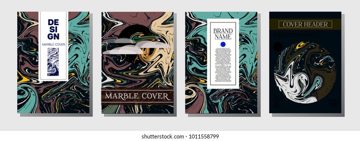 Minimal Book Cover Template. Artistic Invitation, Cool Marble Texture Paper Page. Corporate Identity, Fluid Paint Ebru Background. Luxury VIP Gift Certicifate Presentation Magazine Cover Design