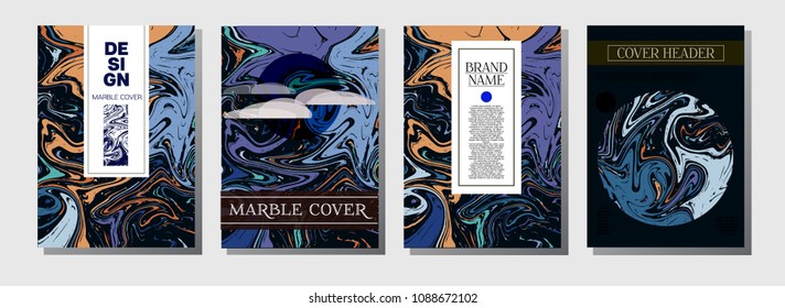 Minimal Book Cover Template. Artistic Invitation, Cool Marble Texture Paper Page. Corporate Identity, Liquid Paint Suminagashi. Elegant Gift Certicifate Presentation, Magazine Cover Design