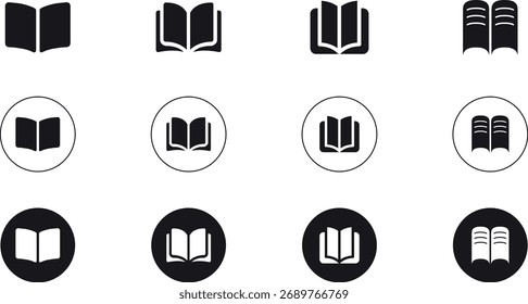 Minimal Book Icon Set | Open Book and Reading Symbol Collection