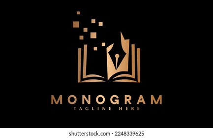 Icono de libro mínimo en la plantilla de logotipo del vector de monograma abstracto de estilo plano de moda