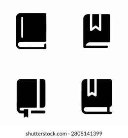Minimal book and notebook silhouette icon set with bookmark for education vector design
