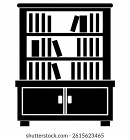 Minimal Book Shelf Silhouette Icon on White Background