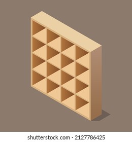 Minimal bookshelf isometric view. Vector illustration