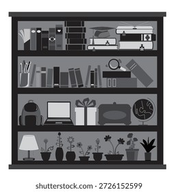 Ilustración vectorial mínima de estantería para el diseño de la sala de estudio