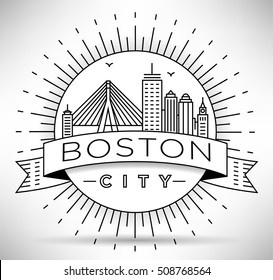 Minimal Boston City Linear Skyline Typographic Stock Vector (Royalty ...