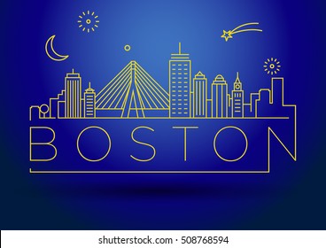 Minimal Boston City Linear Skyline with Typographic Design