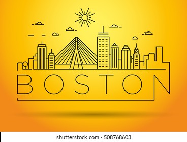 Minimal Boston City Linear Skyline with Typographic Design