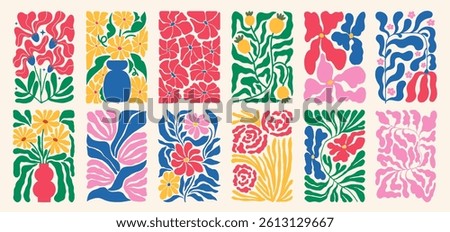 Minimal botanical doodle background, trendy y2k floral wallpaper, groovy spring flower, nature plant and leaf abstract shape wall art for home decoration and naive style hand drawn frame or poster.