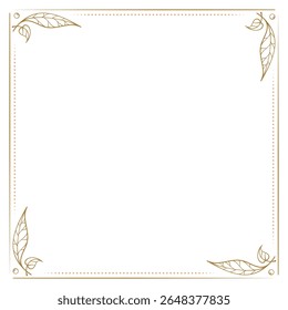 Minimal botanical frame. Leaf corners and dotted outline for journal pages and cards.
