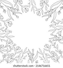 minimal botanical graphic sketch drawing, trendy tiny tattoo design, floral elements vector illustration