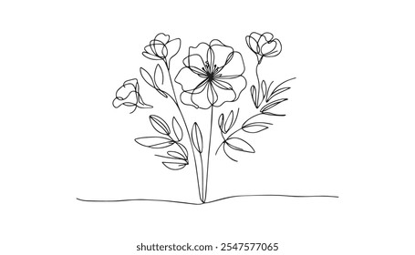 minimal botanical graphic sketch drawing, trendy tiny tattoo design, floral elements vector illustration