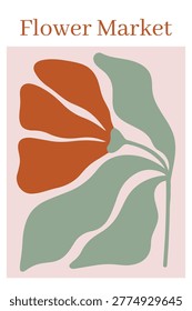 Minimal botanical illustration poster with abstract organic flower, perfect for mid century boho decor and modern design projects.
