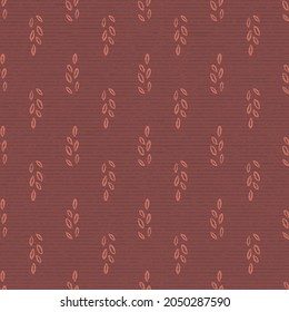 Hojas botánicas mínimas sin fisuras de patrón dibujado a mano en fondo de textura marrón. Ilustración vectorial. Ideal para el otoño, otoño y decoración casera. Diseño de patrones de superficie.