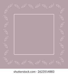 Minimale botanische pastel vierkante kaart sjabloon met blad rand frame op mauve achtergrond. Elegante lege vierkante ruimte voor foto, begroeting of tekst. Natuurgeïnspireerde decoratieve lay-out. Kopieerruimte