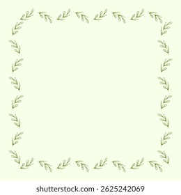 Minimal botanical pastel square card template with leaf border frame on yellow background. Elegant empty square space for photo, greeting, or text. Nature-inspired decorative layout. Copy space
