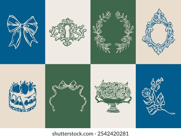 Mínima colección de Ilustración vectorial botánica. Arte para tarjetas de felicitación, invitaciones de boda, diseño de carteles, postales, marca, diseño de logotipo, fondo.