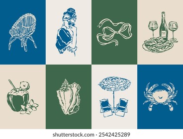 Coleção mínima de ilustrações de vetores botânicos. Arte para cartões comemorativos, convites de casamento, design de cartaz, cartões postais, branding, design de logotipo, fundo.