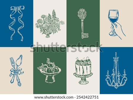 Minimal botanical vector illustration collection. Art for greeting cards, wedding invitations, poster design, postcards, branding, logo design, background.