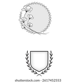 Minimal Botanical Wreath Frame Hand Drawn Vintage Floral Circle Border for Logo  Wedding Design