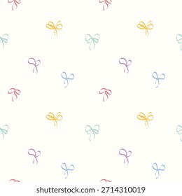 Minimal bow repeat design. Colorful doodle bowknot background. Cute pastel ribbon bows seamless pattern. Baby shower pattern vector. Child nursery design. 