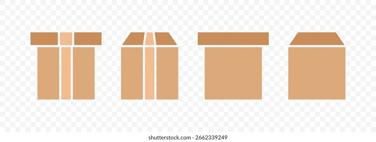 Ícones de Caixa Mínimos. Parcel, Package, Shipping, Storage, Delivery Symbols. Caixa 3D em estilos diferentes. Ilustração de vetor.