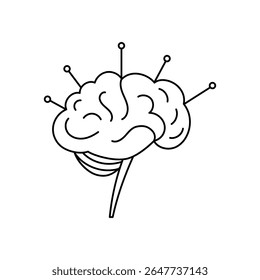 Minimal brain icon with tech circuits. Clean and simple vector design.