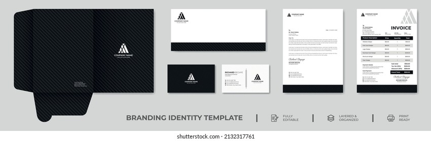 Minimal Branding Identity template. Business card, Letterhead, Invoice, Envelope, Business Folder in vector Illustration