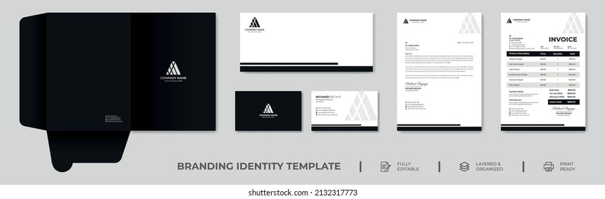 Minimal Branding Identity Template. Business Card, Letterhead, Invoice, Envelope, Business Folder In Vector Illustration