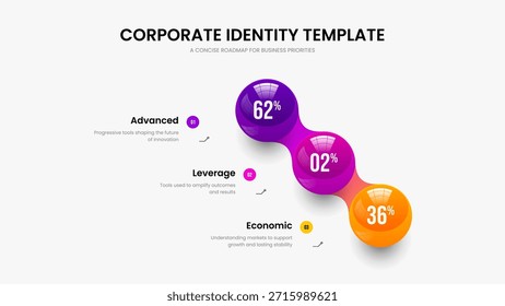 Vektor-Illustration des minimalen Informationsrahmendesigns. Enterprise Portfolio 3 Schritt Infografik Slideshow Layout. Anzeigenstrategie Drei Option Graph Slide Template.