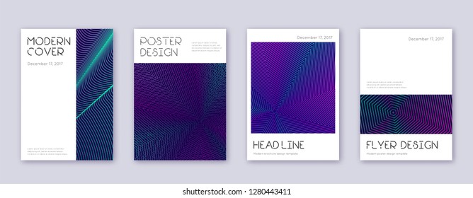 Minimal brochure design template set. Neon abstract lines on dark blue background. Appealing brochure design. Pleasant catalog, poster, book template etc.