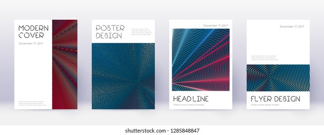 Minimal brochure design template set. Red abstract lines on white blue background. Artistic brochure design. Juicy catalog, poster, book template etc.