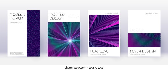 Minimal brochure design template set. Neon abstract lines on dark blue background. Appealing brochure design. Ravishing catalog, poster, book template etc.
