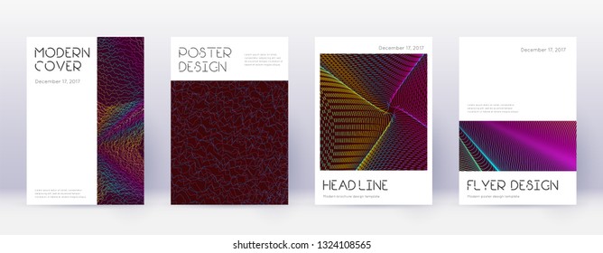 Minimal brochure design template set. Rainbow abstract lines on wine red background. Artistic brochure design. Fair catalog, poster, book template etc.