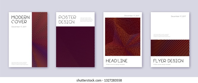 Minimal brochure design template set. Orange abstract lines on wine-red background. Appealing brochure design. Valuable catalog, poster, book template etc.