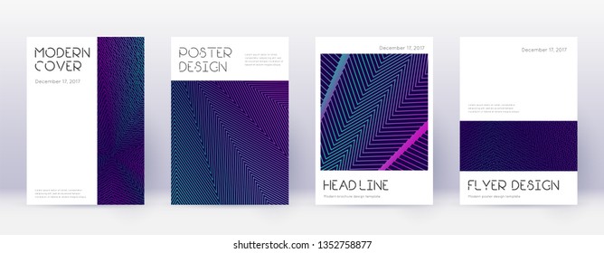 Minimal brochure design template set. Neon abstract lines on dark blue background. Appealing brochure design. Pretty catalog, poster, book template etc.